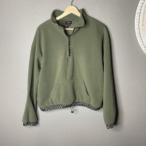 Justify Teen Green Crop Fleece Pullover 1/4 Zip Cinch Bottom Womens Size Large
